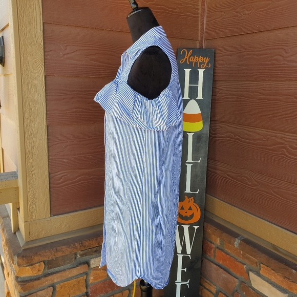 MICHAEL KORS Blue & White Pinstripe Cold Shoulder Mini Dress Women's Size 4 NWOT - Picture 6 of 15